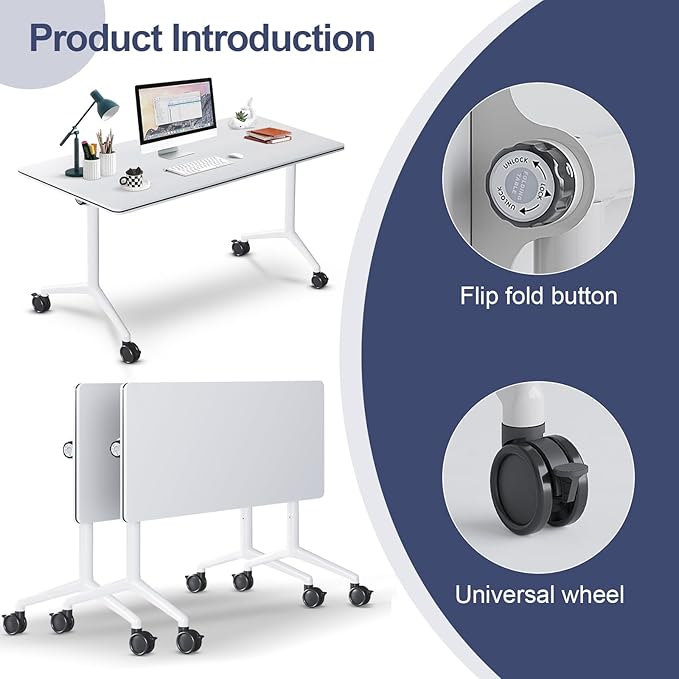 Conference Table,Folding Conference Room Tables Portable Rolling Conference Training Table with Silent Wheels,Mobile Meetings Flip Top Tables for Offices Classrooms Meeting Room (4Pack 55.1in)