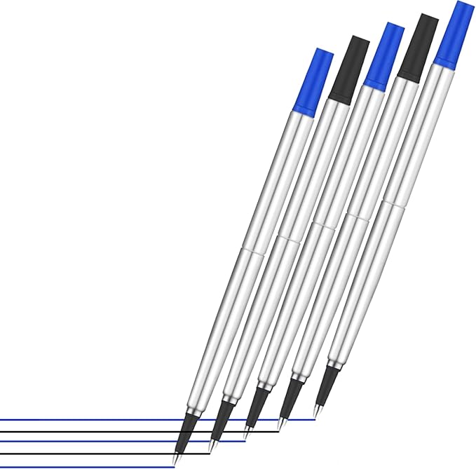 DunBong Quink Ink Rollerball, Compatible with Parker Rollerball Pens, 0.5mm Fine Point, Blue Ink Refill Pack of 5, Replaceable Gel Ink Pen Refills, Smooth Writing (Blue-0.5mm)