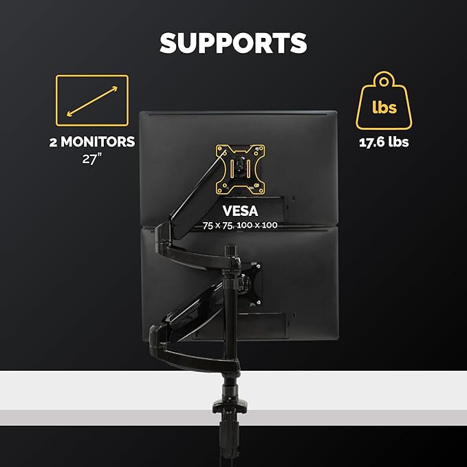 Fellowes 8043401 Platinum Series Stacked Monitor Mount, Adjustable Computer Monitor Stand for 2 Monitors with Dual Monitor Arms, 32 Inch Monitor Capacity