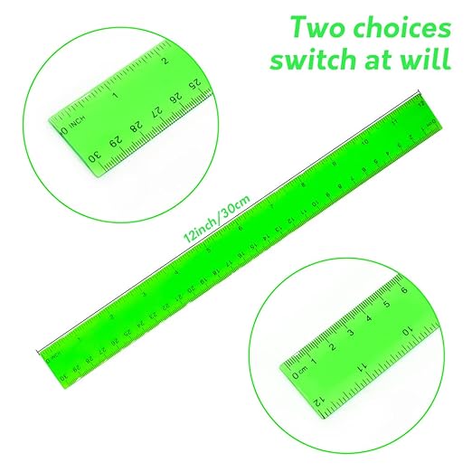Color Transparent Ruler Plastic Rulers - Ruler 12 inch, Kids Ruler for School, Ruler with Centimeters, Millimeter and Inches, Assorted Colors, Clear Rulers, 7 Pack School Rulers