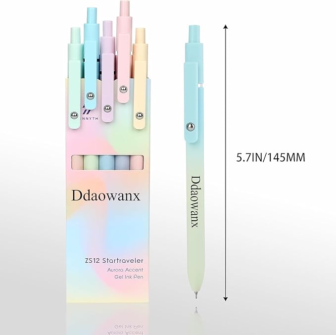 Ddaowanx Gel Pens, 5 Pcs 0.7mm Quick Dry Black Ink Pens Fine Point Smooth Writing Pens, Cute Office School Supplies Gifts for Women (5 Pcs Gradient-Black Ink)