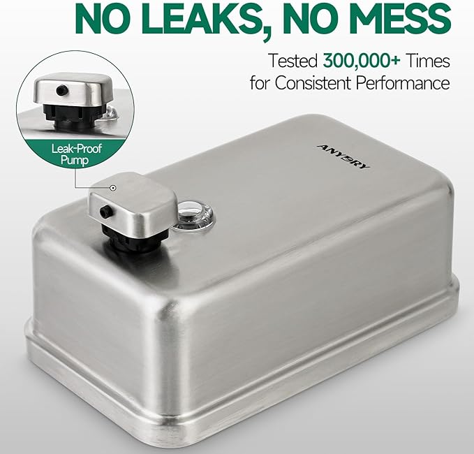 Commercial Wall Mounted Soap Dispenser 37oz 1100ml Large Capacity Brushed Stainless Steel Manual Dispenser for High Traffic Restrooms