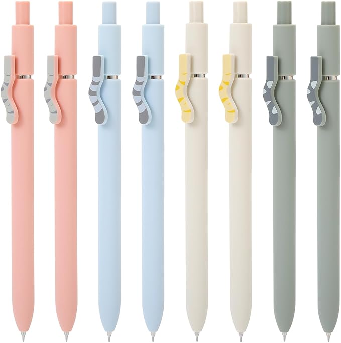 FIOVER Cat Pens,8Pcs 0.5mm Quick Dry Black Ink Fine Point Smooth Writing Pens, High-End Series Ballpoint for Journaling Note Taking, Cat Lover Gifts for Women(8Pcs Cat pen)