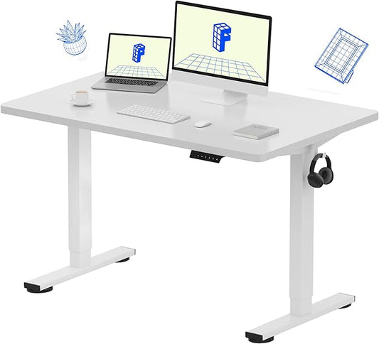 FLEXISPOT EN1 One-Piece Standing Desk 48 x 30 Inch Desktop Adjustable Height Electric Desk for Home Office and Computer Workstation (White Frame + White Top, 2 Packages)