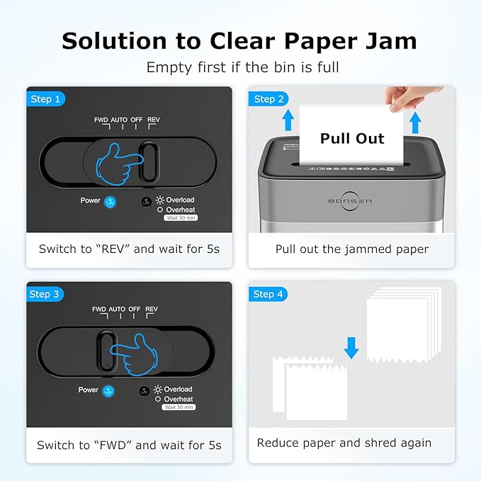 BONSEN 14-Sheet Paper Shredder for Home Office, Heavy Duty Cross Cut Shredder with 5.3 Gal Pullout Bin, Quiet Shredder for CDs/Credit Card/Staple, P-4 Security, Anti-Jam System