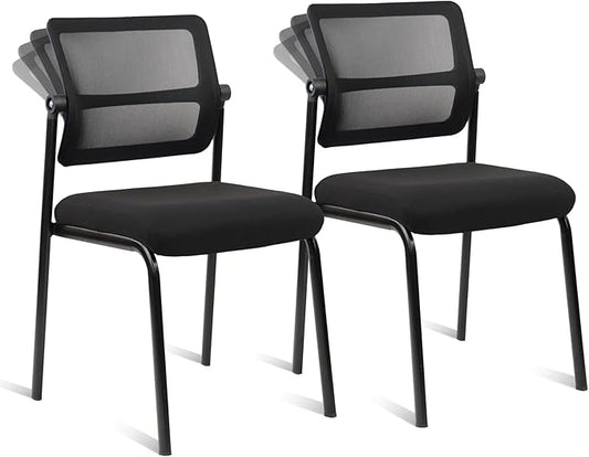 CLATINA Stacking Armless Office Waiting Room Chair with Adjustable Backrest, Stackable Mesh Guest Reception Desk Chairs with Ergonomic Lumbar Support for Conference Lobby Side School, Black, 2 Pack