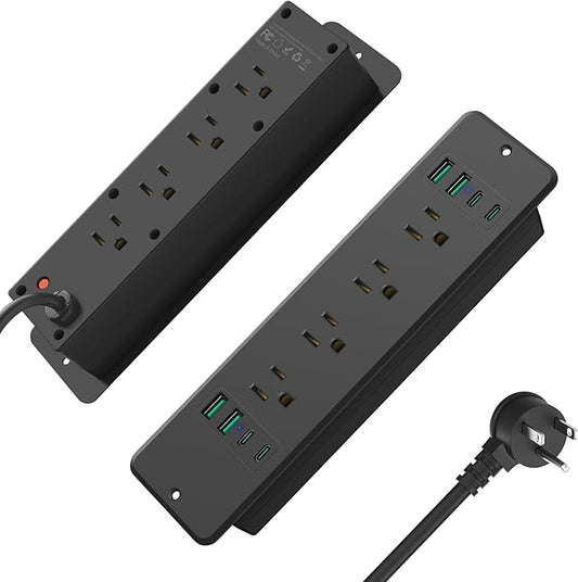 HHSOET 16 in 1 Recessed Power Strip Flat Plug, 45W Fast Charging Furniture Outlet with USB, Conference Recessed Surge Protection with 8 AC Plugs, 4 USB Ports 4 USB-C, 6ft Power Cord.(Black)