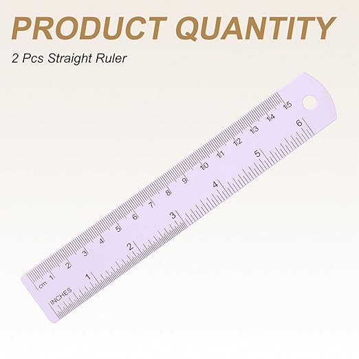 HARFINGTON 2pcs Metal Straight Ruler 15cm Metric SAE Aluminum Alloy Measuring Rulers Scale Tool with Hole for Measure Study Reading Classroom Office, Purple