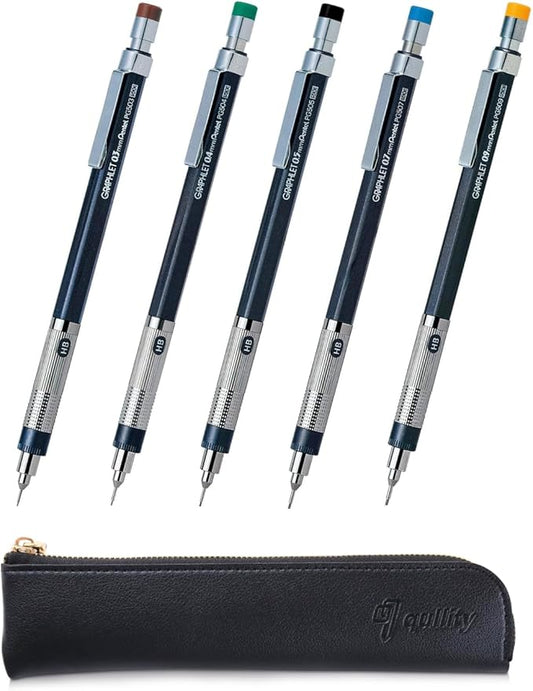 Graphlet Mechanical Drafting Pencil + Ain HB/B/2B leads, original Black slim pen case (5 sizes)