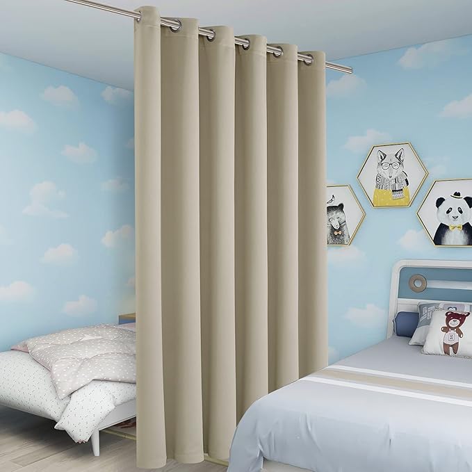 BONZER Room Divider Blackout Curtain Wide Room Darkening Total Privacy Wall Noise Reducing for Bedroom, 96L x 70W Inch (8L x 5.8W ft), 1 Panel, Cream