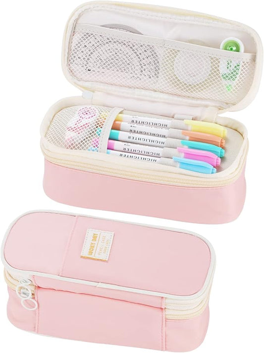 Dugio Big Pencil Case for Girls Organizer Pencil Bag with Zipper Pencil Pouch for School Teens Kids Aesthetic Large Pencil Pouch Pink