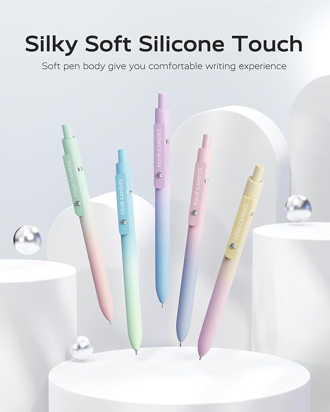 Four Candies Gel Pens, 5 Pcs 0.7mm Quick Dry Black Ink Pen Fine Point Smooth Writing Unique Pen, Office Home School Supplies Essentials Fun Pretty Cute Pens Gifts for Girl Women(Gradient)
