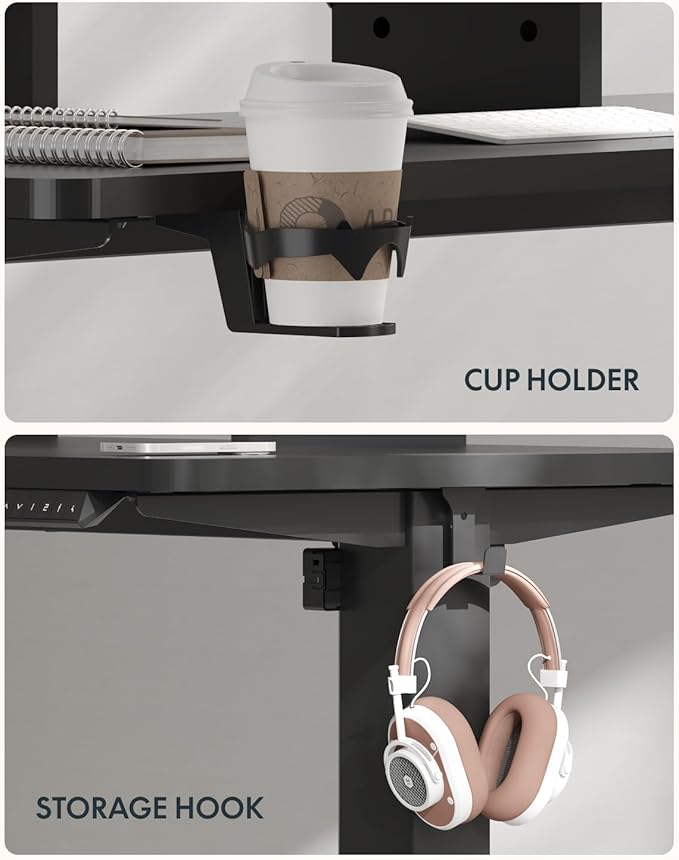 FLEXISPOT 71 x 32 Inch Large Standing Desk, Stand Up Desk with Splice Board, Rising Desks for Home Office, Office Desk with Cup Holder and Headphone Hook (Black Frame + Black Top, 2 Packages)