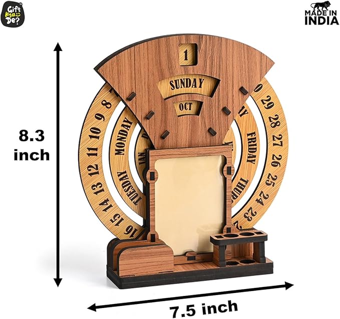 GKD Calendar To Lifetime, Calendar With Desk Organizer And Photo Frame For Office, Home Decor, Corporate Gifts (Dark Wood Eco Friendly)
