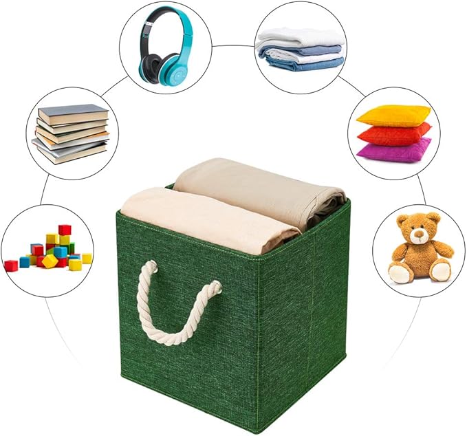 Green Foldable Fabric Cube Storage Bins Cube Storage Organizer Bins Storage Cubes Basket Drawers Organizer Decroative Storage Box Fabric Storage Cubes Baskets for Organizing Closet Shelves ,Q-ST-51-4