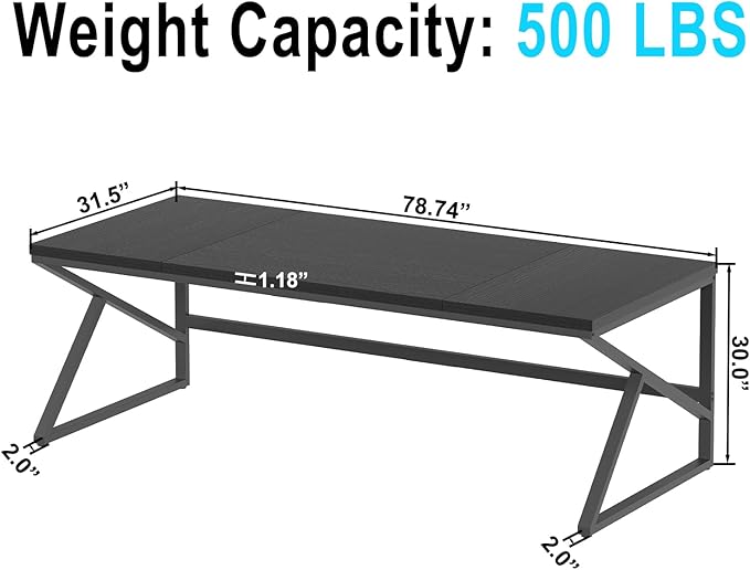 HSH Extra Long Black Computer Desk, 78 inch Large Home Office 2 person Desk, Industrial Metal Wood double Desk for Executive Work Writing Study, Modern Black Bedroom Living Room PC Laptop Gaming Table