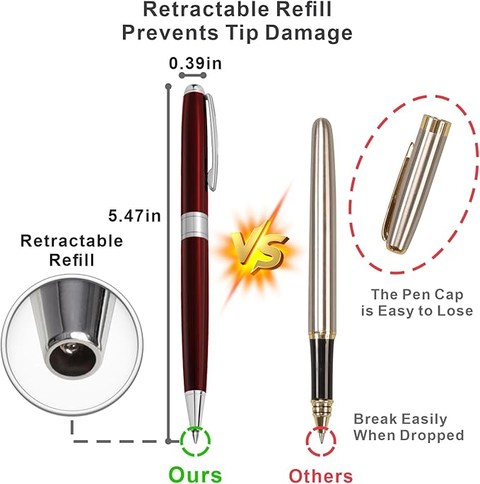 Cambond Ballpoint Pens Red Pen - Black Ink Fancy Pens for Journaling Gift Business Men Police Flight Attendants, Smooth Writing 1.0 mm Medium Point, 3 Pens with 3 Extra Refills (Red)