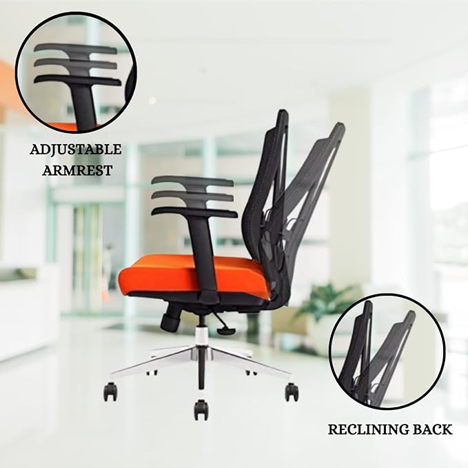 Ergonomic Office Chair - Breathable Mesh Back with Adjustable Lumbar Support, 3D Armrests, Tilt Function, and 360° Swivel Wheels - Perfect for Home Office or Conference Room - Stylish Tangerine Design