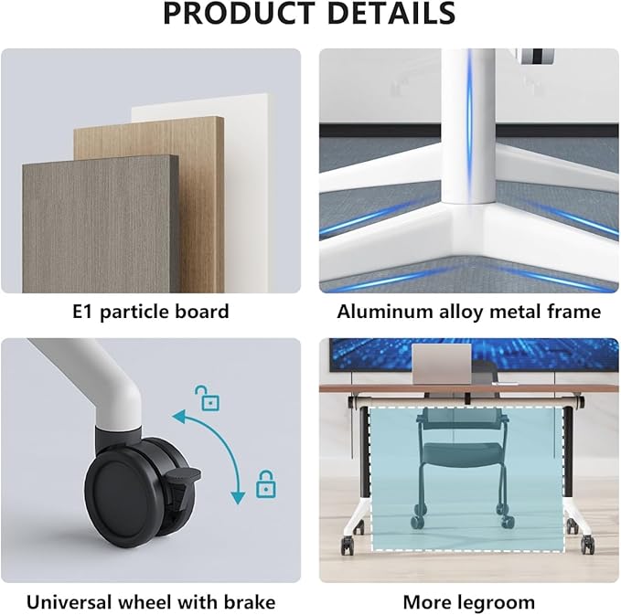 Conference Room Table, Folding Conference Tables,Thicken Grey Tabletop,Flip Top Wooden Seminar Meeting Room Table for Conference Room Offices (4, BlackWoodGrain, 70.8”)