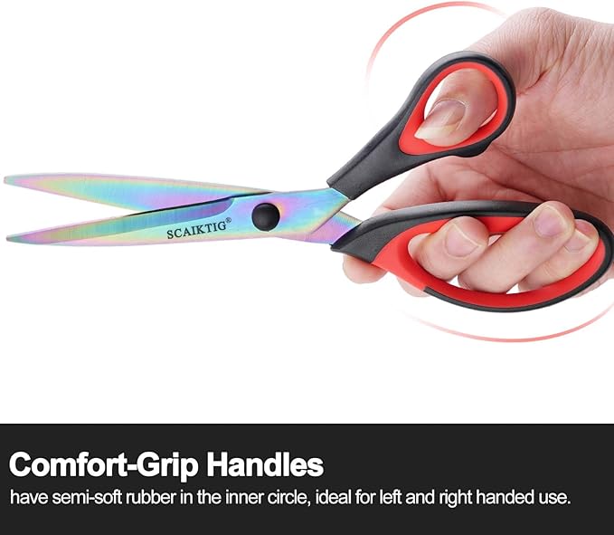 Craft Scissors Set of 3 Pack, All Purpose Sharp Titanium Blades Shears, Comfort Grip Handle, Multipurpose Fabric Scissors Tool Great for Adults, Office, Sewing, School and Home Supplies, Red&Black