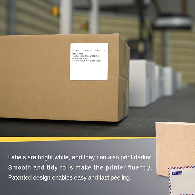 BETCKEY - 3" x 3" (76 mm x 76 mm) Multipurpose & Large Square Labels Compatible with Zebra & Rollo Label Printer,Premium Adhesive & Perforated [2 Rolls, 1000 Labels]