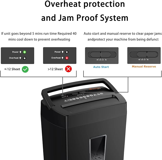 Bonsaii 12-Sheet Cross Cut Paper Shredder, P-4 High Security, Shreds Paper, Credit Cards, Staples, Clips, CDs, 5.5 Gal Home Office Heavy Duty Shredder with Transparent Window, Black