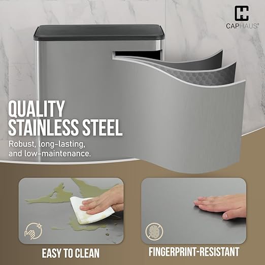 CAPHAUS Dual Trash Can with Lid, Trash and Recycling Bins Combo for Kitchen, Hands-Free Stainless-Steel Garbage Can with 2 Compartment, Hinged Lid, Odor Filter, Handles, 25L+25L, 2 x 6.6 Gallon