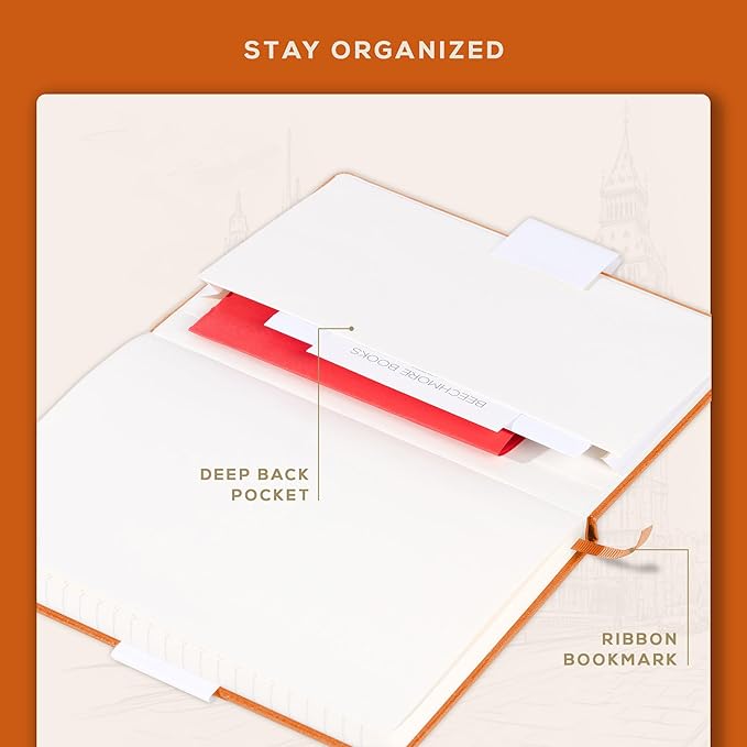 BEECHMORE BOOKS Lined Journal Notebook, 5.8 x 8.3 inch, A5 160 Lined Pages, Hardcover Leather Journals for Women, Men, Writing and Notebooks for Work - 120 GSM Thick Paper, Gifts Box Included