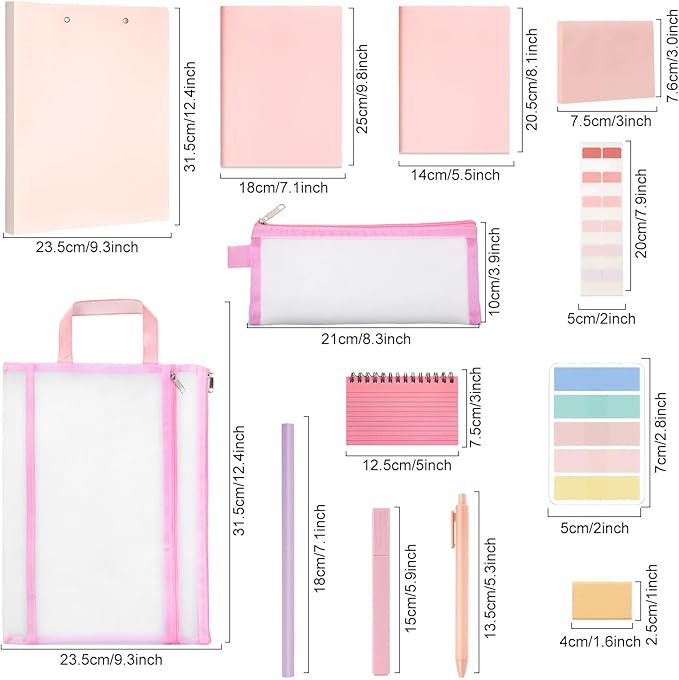 Colarr 54 Pieces Aesthetic School Supplies Including Pastel Highlighters Document Bags Pencils Notebooks Pencil Pouch Ink Pens Sticky Notes Erasers Back to School Gift Stationary Kit (Pink)