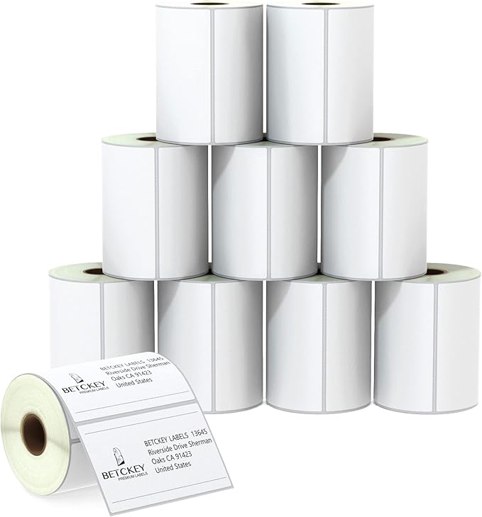 BETCKEY - 4" x 2.5" (102 mm x 64 mm) Shipping & Multipurpose Labels Compatible with Zebra & Rollo Label Printer,Premium Adhesive & Perforated [10 Rolls, 6200 Labels]