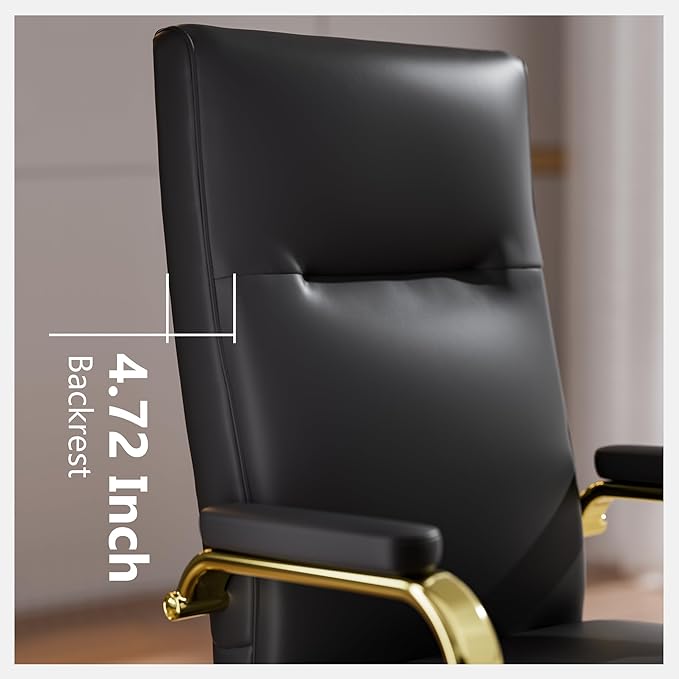 Black and Gold Office Chair Memory Foam, High Back Office Chair with Arms and Wheels, Leather Executive Computer Desk Chair with Back Support for Women Girls and Adults