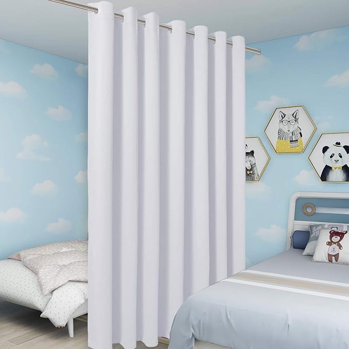 BONZER Room Divider Curtain Screen Partitions Total Privacy Wall Wide Blackout Curtains for Shared Room, 96L x 108W Inch (8L x 9W ft), 1 Panel, Greyish White