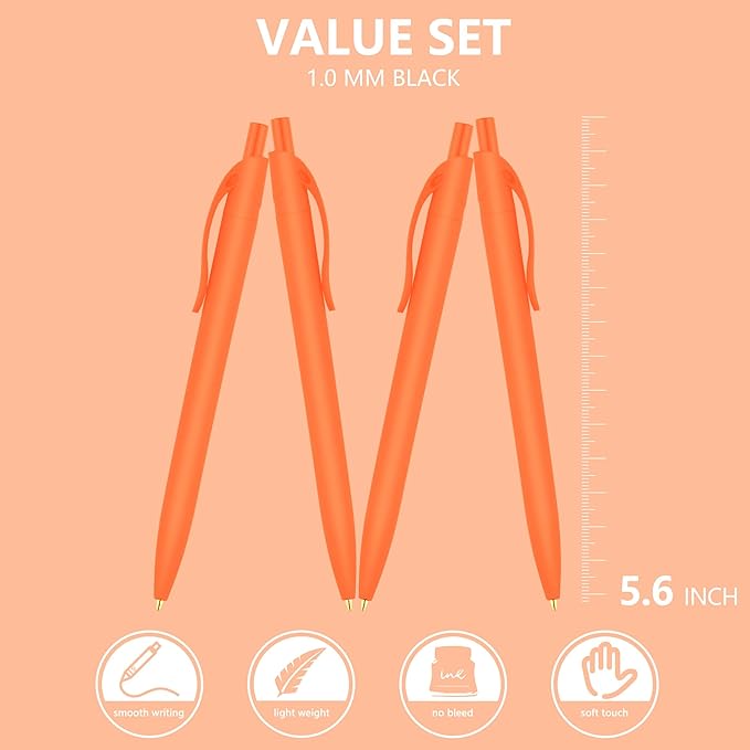deegtran 100 Pack Orange Barrel Retractable Medium Point Ballpoint Pens, Smooth Ink, No Bleed, Soft Grip, Modern Design, Unisex, Ambidextrous