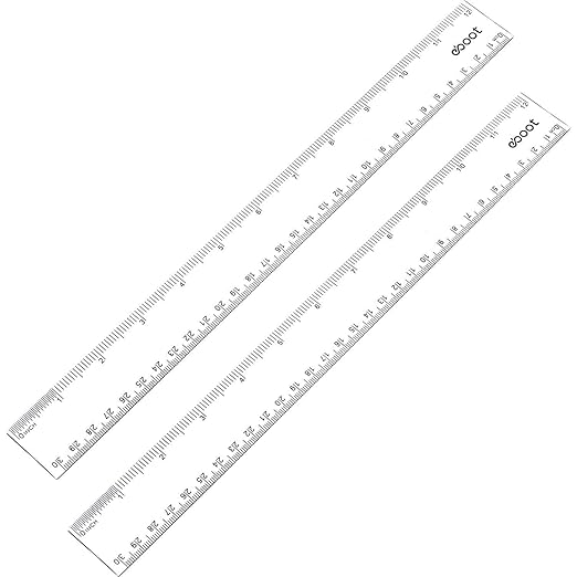 Eboot 2 Pack Clear Plastic Ruler 12 Inches Straight Ruler Plastic Measuring Tool for Student School Office