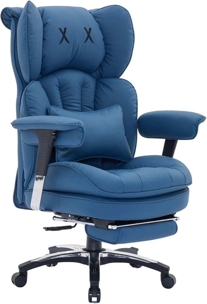 Efomao Big and Tall Office Chair with Footrest – High Back Computer Chair with Adjustable Armrests，Executive Office Chair with Wide Seat, Modern Desk Chair for Home Office, Gaming, or Study, Blue