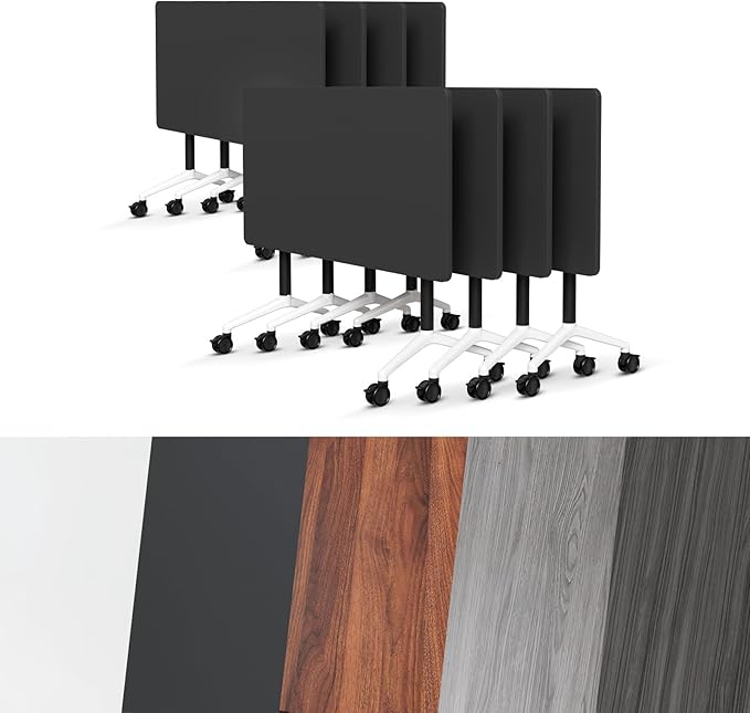 Conference Room Table, Folding Conference Tables,Thicken Grey Tabletop,Flip Top Wooden Seminar Meeting Room Table for Conference Room Offices (8, Black, 70.8”)