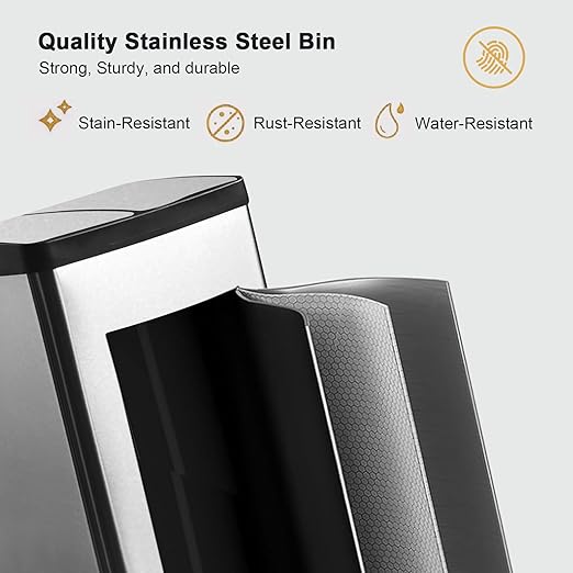 Dual Trash Can, 60 Liter/16 Gallon Dual Bin Trash Can with Lids, Kitchen Trash Can Dual Compartments, Trash and Recycling Bin Combo, Hands-Free Stainless Steel Kitchen Trash Can