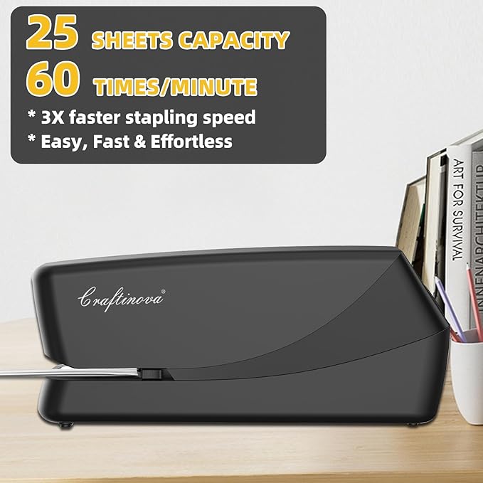 Electric Stapler,Automatic,Inclued 2000 Staples and 1 Staple Remover, Heavy Duty Can Store 210 Staples，AC or Battery Powered Stapler Heavy Duty, 25 Sheet Capacity.