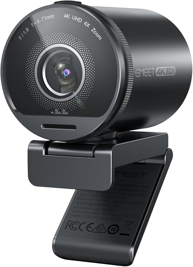 EMEET SmartCam S800-4K Webcam for Streaming, Sony 1/2'' Sensor, Supports HDR, PDAF&TOF Dual-autofocus, 1080P@60fps, 2 Noise-Cancelling Mics, 40°-73° FOV, Perfect for Live Streaming&Online Meetings