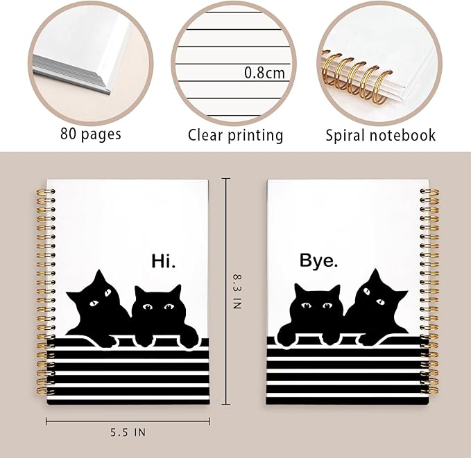 Funny Cat Notebook Journal, Black Cat Spiral Notebook, Black Cat Gifts, Cat Notepad, Cat Stationary, Gifts for Cat Lovers, College Ruled Spiral Notebook 80 Sheets -160 Pages 5.5x8.3 Inch