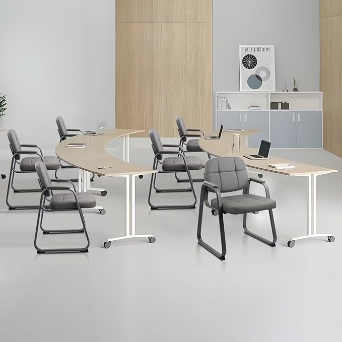 CLATINA Waiting Room Guest Chair with Bonded Leather Padded Arm Rest for Office Reception and Conference Desk Black with Sled Base Grey 8 Pack