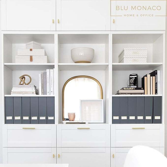 BLU MONACO Set of 6 Foldable Grey Magazine Holders with Gold Label Holders – Stylish File Boxes for Home Office Desktop, Bookshelf, or Classroom Organization