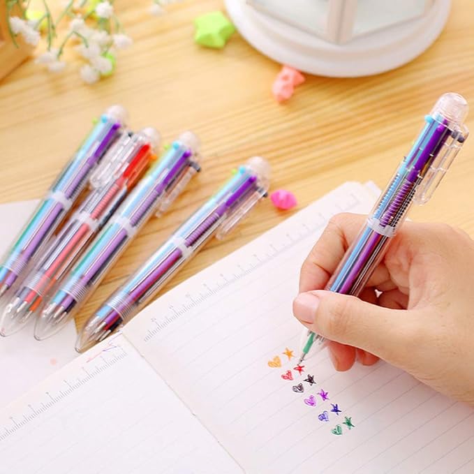 Hutou 6 Pack 0.5mm 6-in-1 Multicolor Ballpoint Pen 6 Colors Retractable Ballpoint Pens for Office School Supplies Students Children Gift, Kids Party Favors Pen (6 Pack)