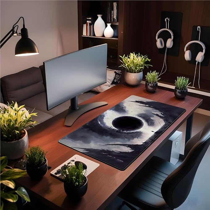 Black Moon Mousepad Gaming MTG Playmat Desk Mat Original Aesthetics Mouse Pad Large Gaming Mouse Pads Desk Pad XXL Keyboard Mat Full Desktop Mat Desk Cover Pad for Work Office Game (31.5x15.7 in)