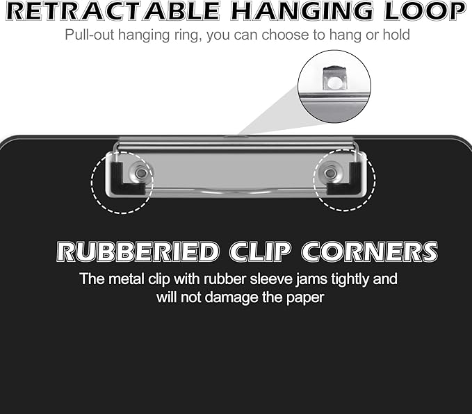 HERKKA 25 Pack Plastic Clipboards, Black, A4 Letter Size, 12.5 x 9 Inch