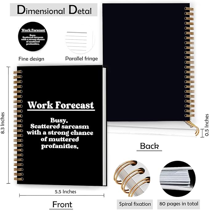 Funny Notebook for Work, Funny Notebooks for Coworkers, Sarcastic Office Humor Gifts for Coworkers, Work Forecast Hardcover Spiral Notebooks, 5.5x8.3 Inch