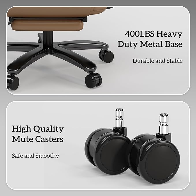 GYI Criss Cross Chair with Wheels, 160°Big and Tall Reclining Office Desk Chair with High Back, Wide Seat, Arms, Footrest, Brown