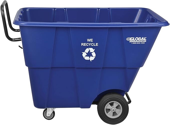 Global Industrial Standard Duty Plastic Recycling Tilt Truck 1/2 Cubic Yard Capacity 850 Lb. Capacity, Blue, Cart for Construction Commercial Industrial Transportation