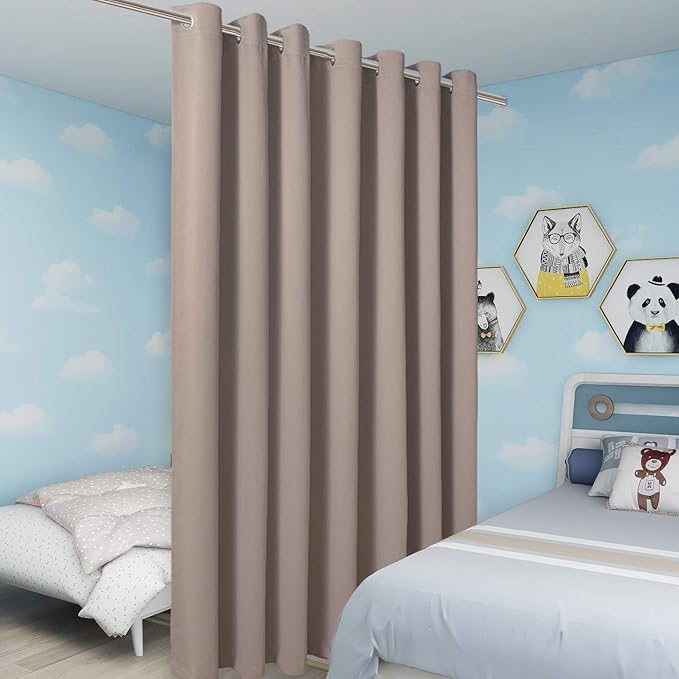 BONZER Room Divider Curtain Total Privacy Wall Noise Reducing Extra Wide Blackout Curtains for Patio Sliding Glass Door, 108L x 150W Inch (9L x 12.5W ft), 1 Panel, Khaki