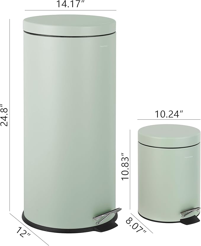happimess HPM1000C Oscar 8-Gallon Step-Open Trash Can with Free Mini Trash Can, Modern, Fingerprint Proof for Home, Kitchen, Office, Large:7.9 Gallon Small:1.3 Gallon, Pistachio Gelato